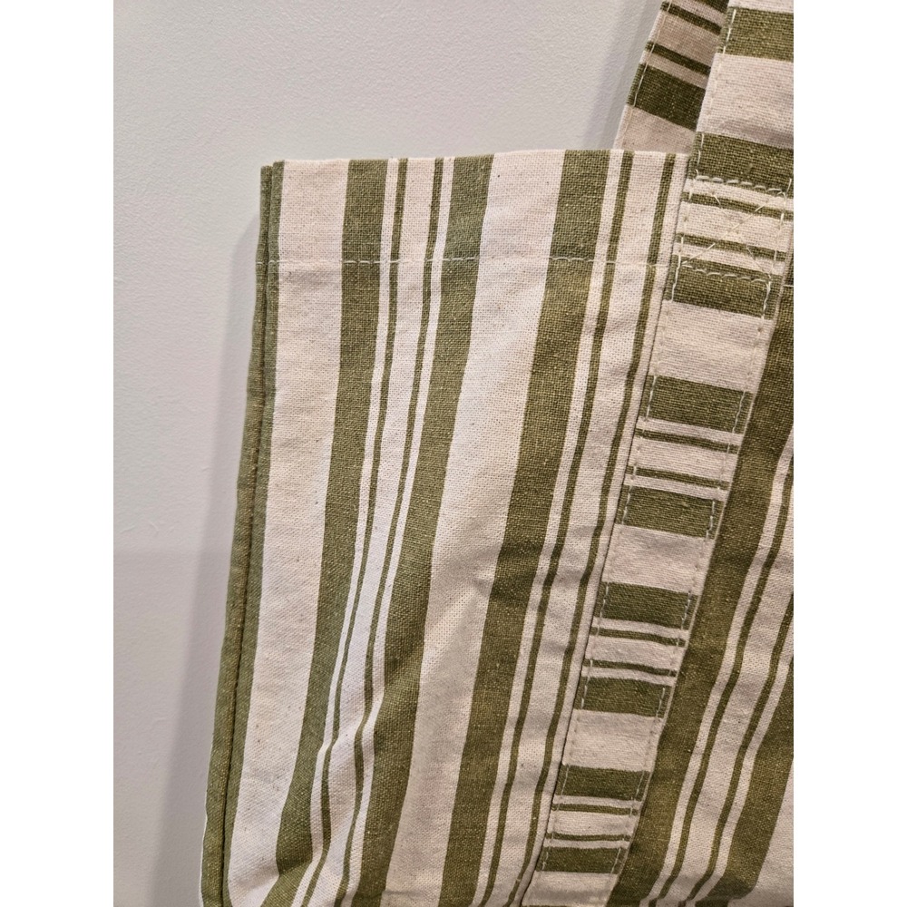 Sezane et Octobre Editions Paris Striped Canvas Tote Bag Olive Green Cream - Picture 4 of 9
